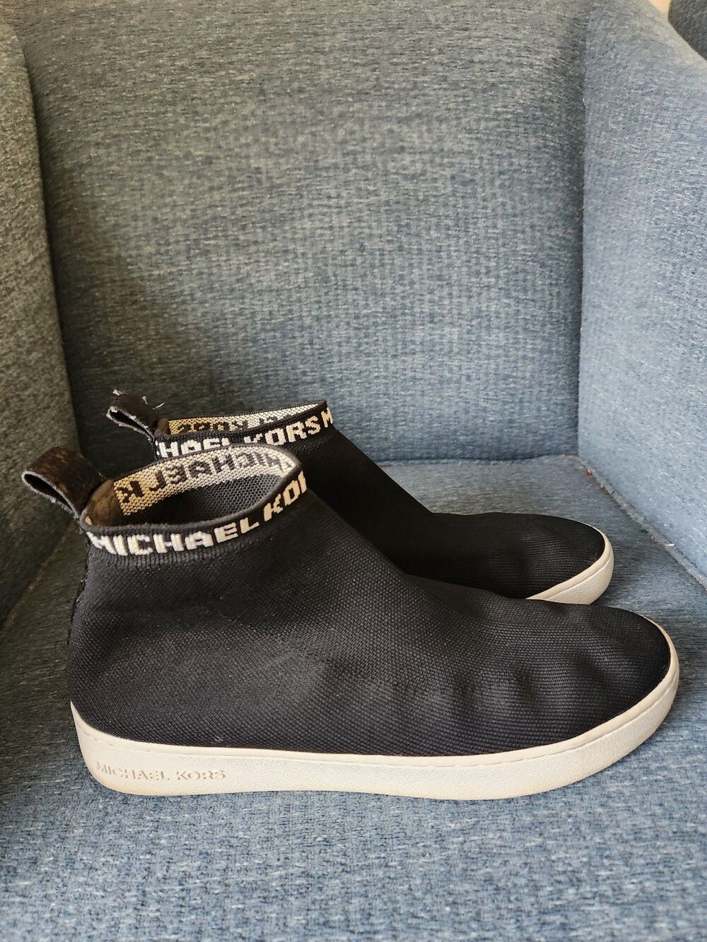 Michael Kors "Hilda" Hi Top Sock Sneakers in Black Knit Fabric Size 9.5